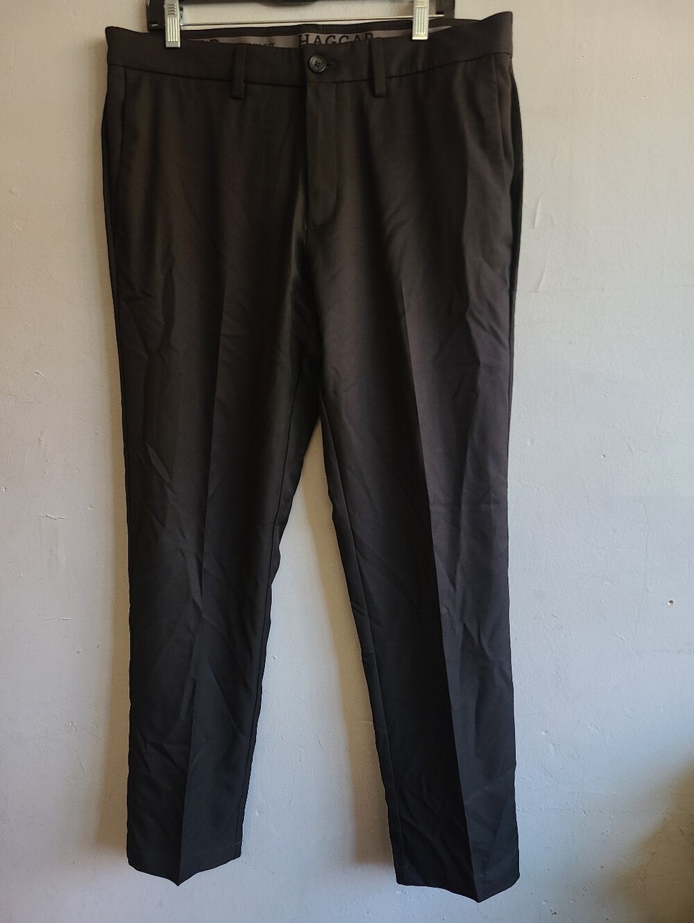 Men's 36" x 30" Haggar black dress pants slacks slim fit Cool 18 Pro